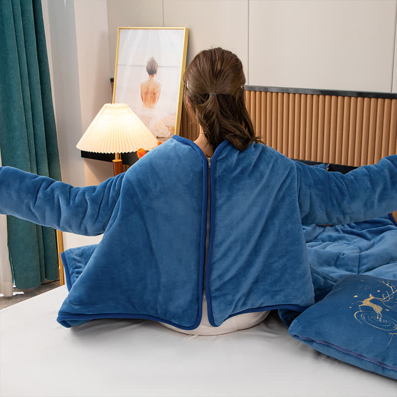 Couette portable avec oreiller en polaire unie