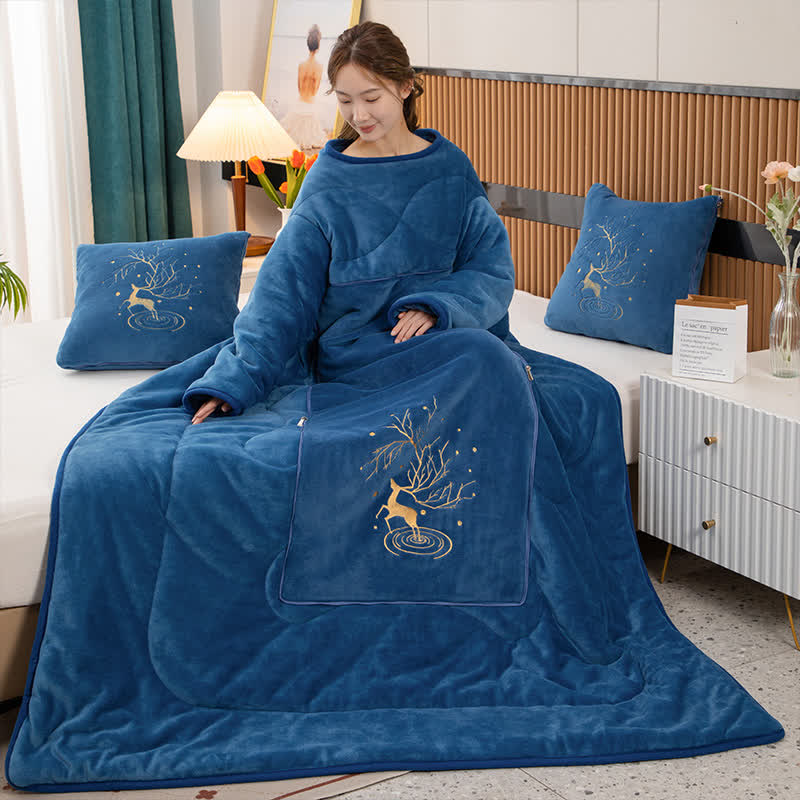 Couette portable avec oreiller en polaire unie