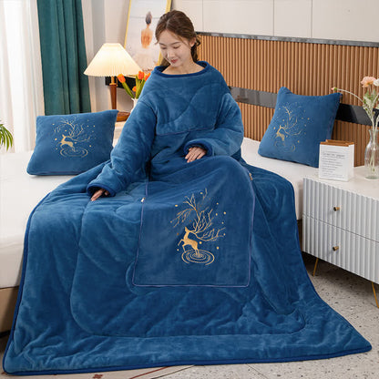 Couette portable avec oreiller en polaire unie