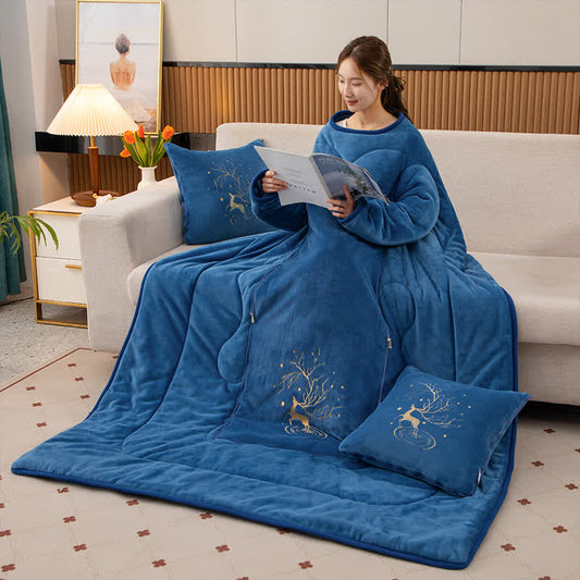 Couette portable avec oreiller en polaire unie