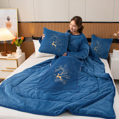 Couette portable avec oreiller en polaire unie