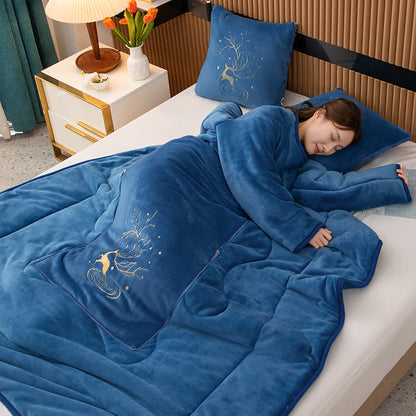 Couette portable avec oreiller en polaire unie