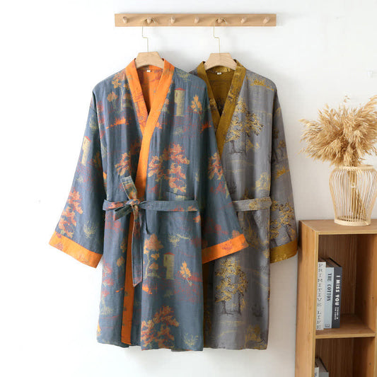 Peignoir kimono rétro respirant en pur coton