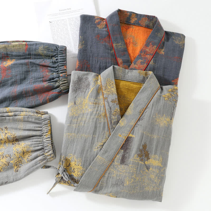 Ensemble kimono pyjama en coton neutre à motif paysage - image 2