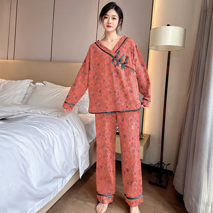 Ensemble pyjama oversize en coton rose avec bouton grenouille