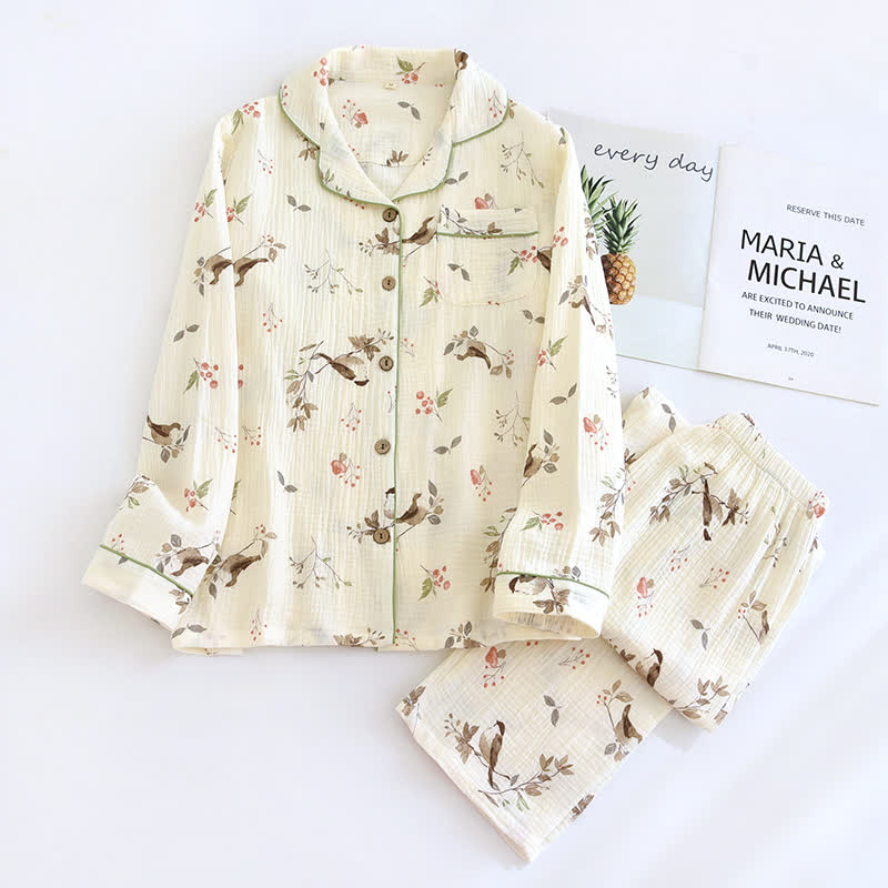 Ensemble pyjama country en gaze de coton jacquard