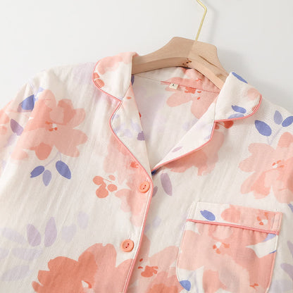 Ensemble de vêtements d'intérieur en gaze de coton fleurie