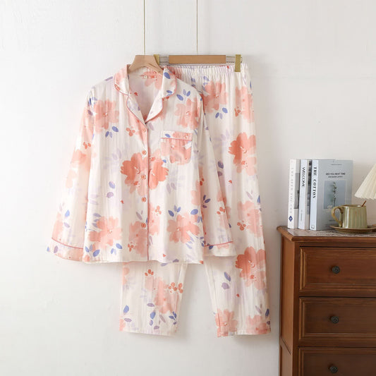 Ensemble de vêtements d'intérieur en gaze de coton fleurie
