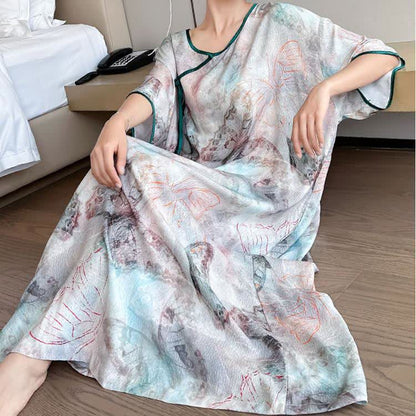 Chemise de nuit longue respirante avec motif papillon en grande taille