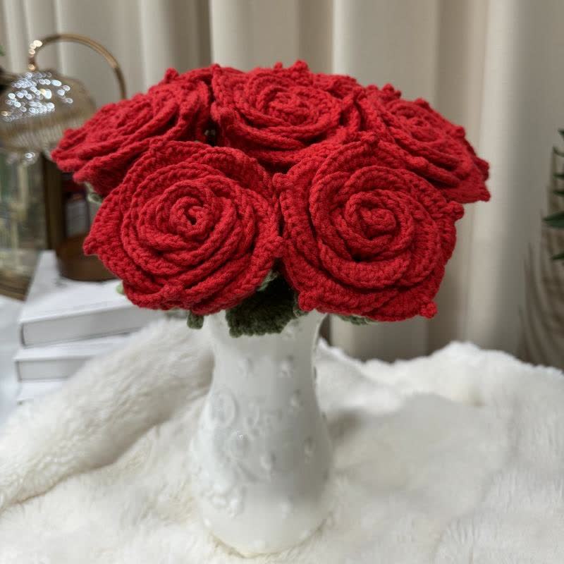 Ornement tissé à la main avec un bouquet de roses lumineuses