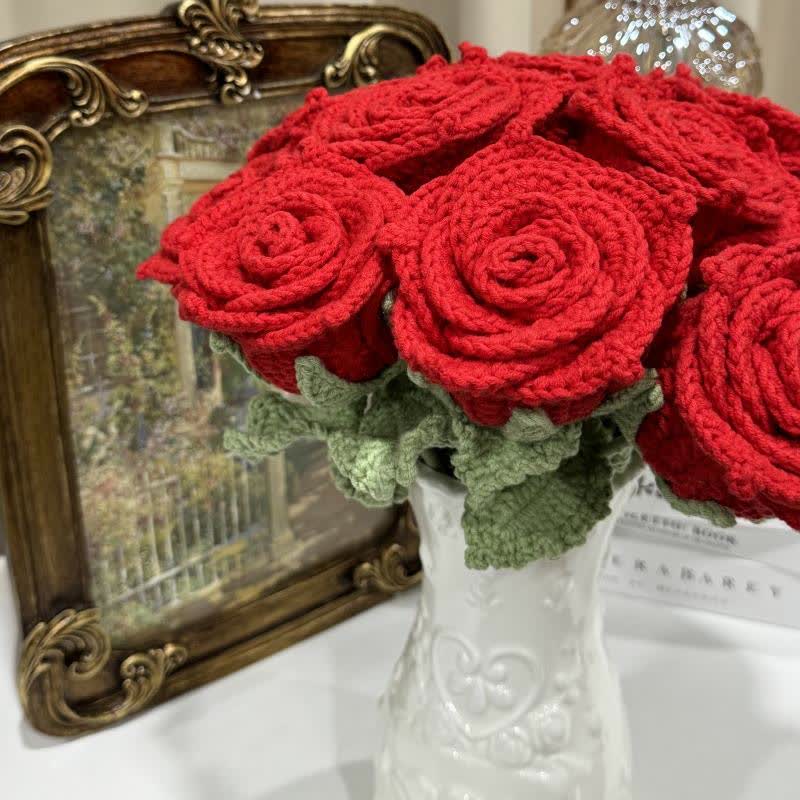 Ornement tissé à la main avec un bouquet de roses lumineuses