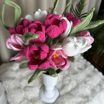 Ensemble de vases à bouquet de tulipes de style ferme au crochet