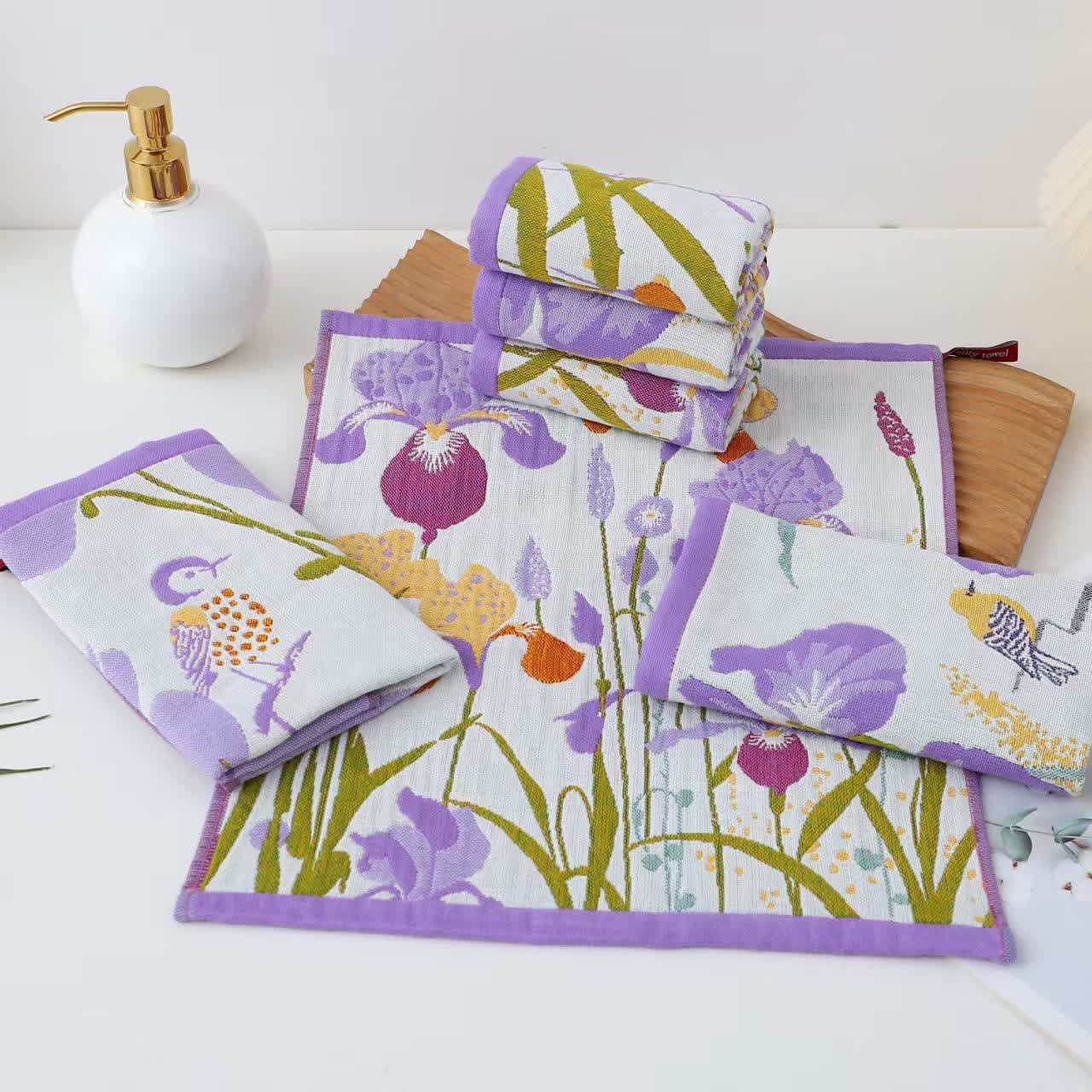 Serviette fonctionnelle en gaze de coton pastorale Jacquard