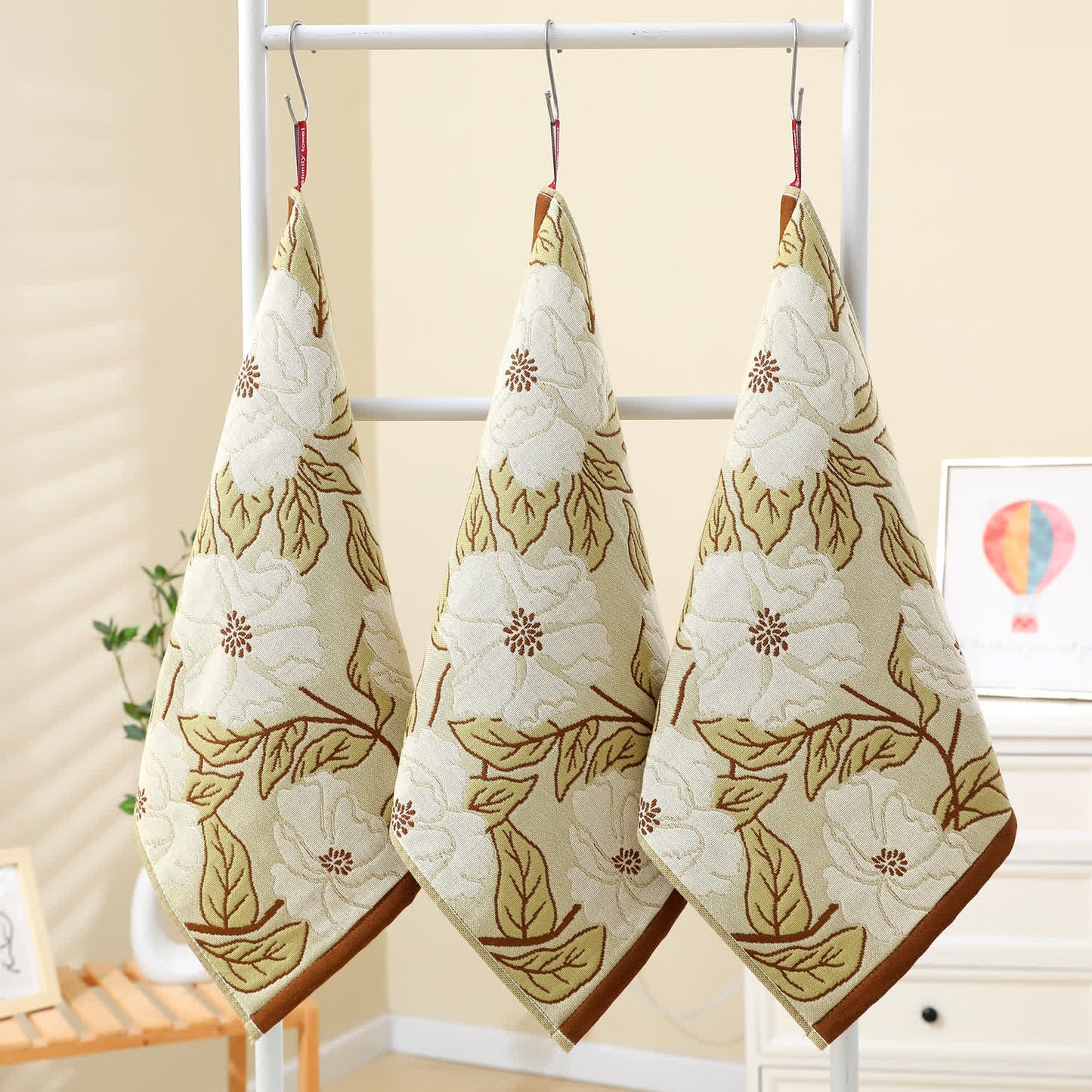 Torchon de cuisine en gaze de coton jacquard à motif floral rétro