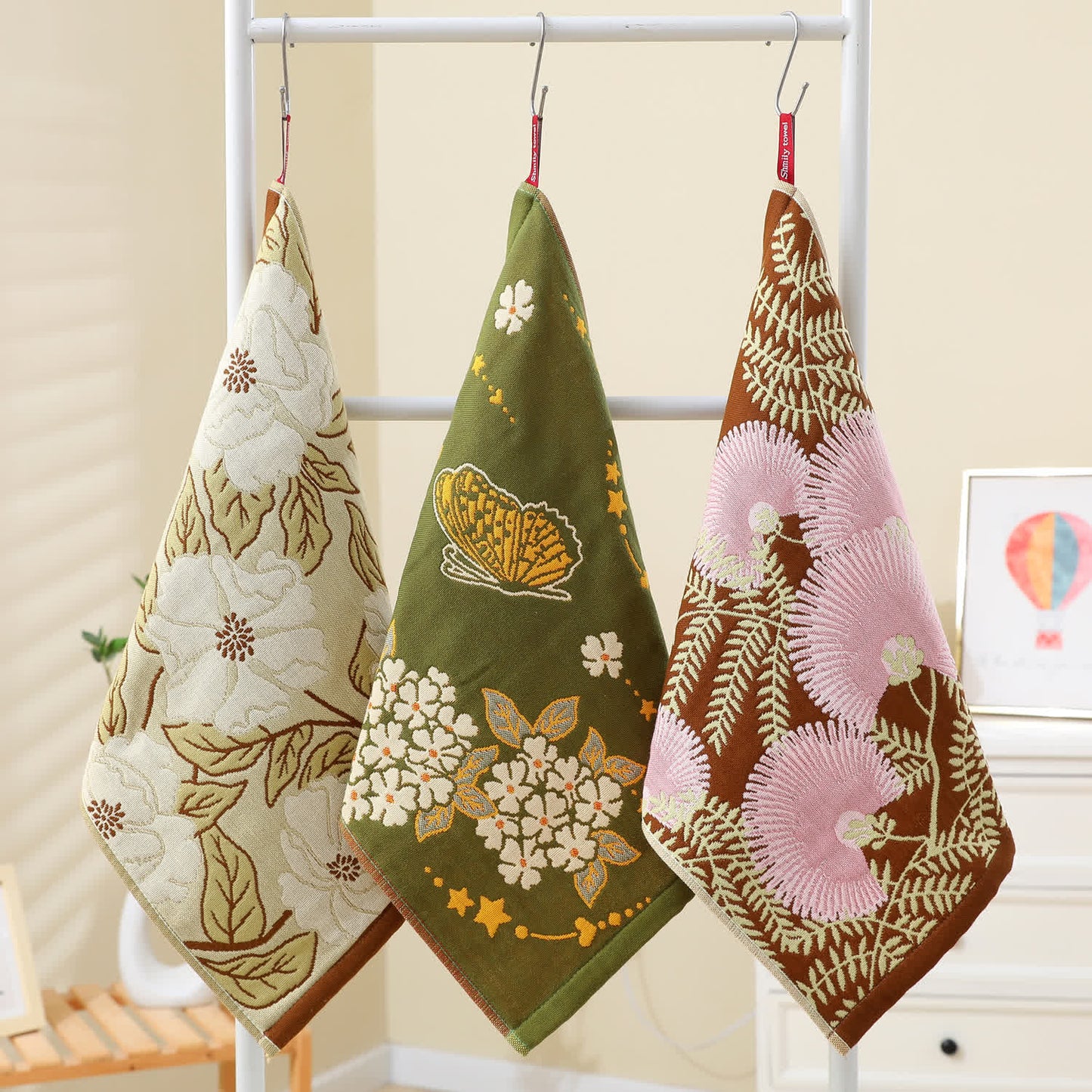 Torchon de cuisine en gaze de coton jacquard à motif floral rétro