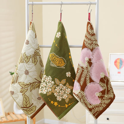 Torchon de cuisine en gaze de coton jacquard à motif floral rétro