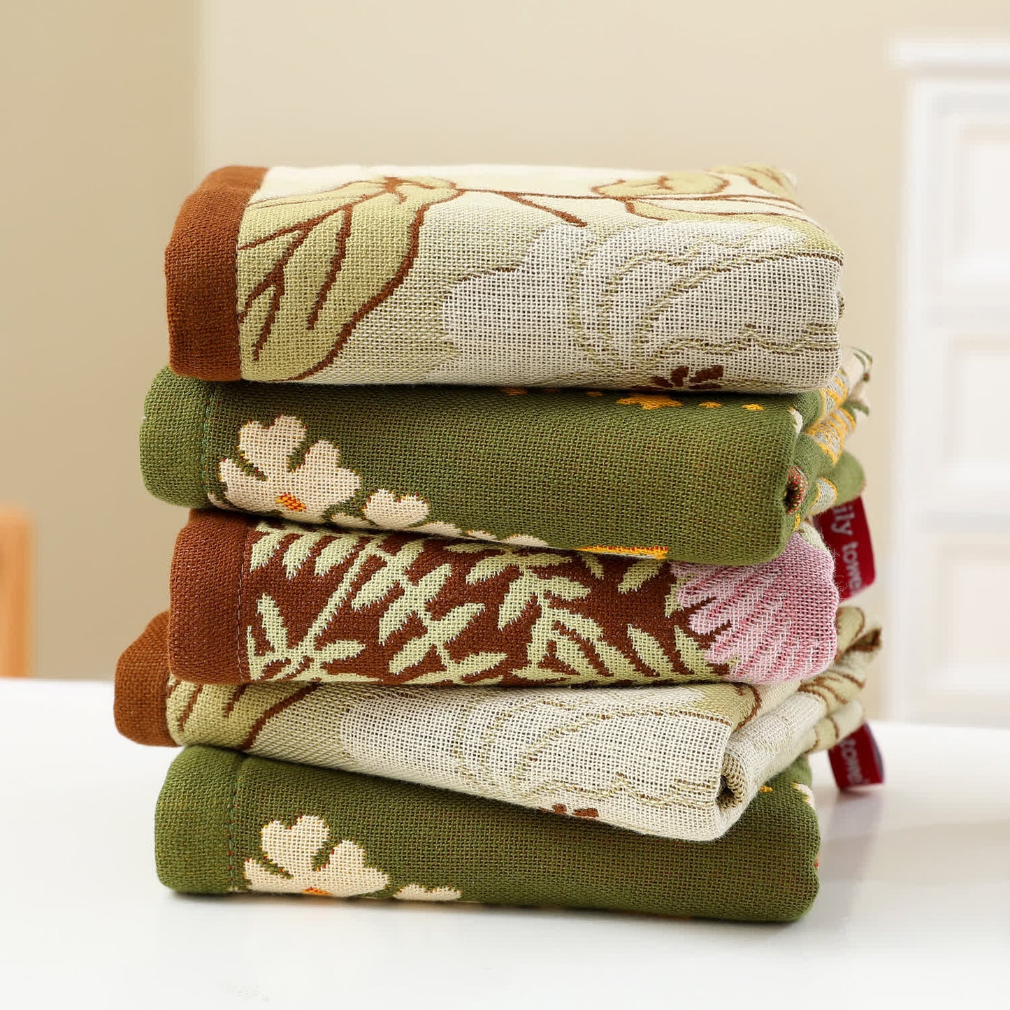 Torchon de cuisine en gaze de coton jacquard à motif floral rétro