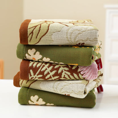 Torchon de cuisine en gaze de coton jacquard à motif floral rétro