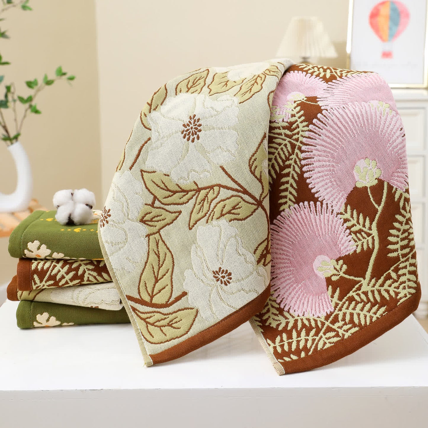 Torchon de cuisine en gaze de coton jacquard à motif floral rétro