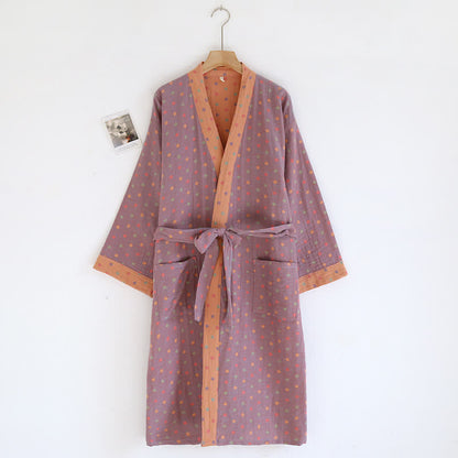Peignoir kimono en gaze de coton à pois colorés
