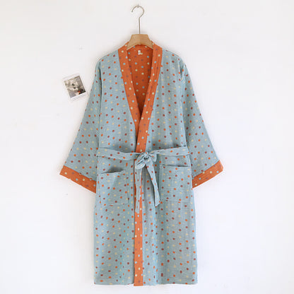 Peignoir kimono en gaze de coton à pois colorés