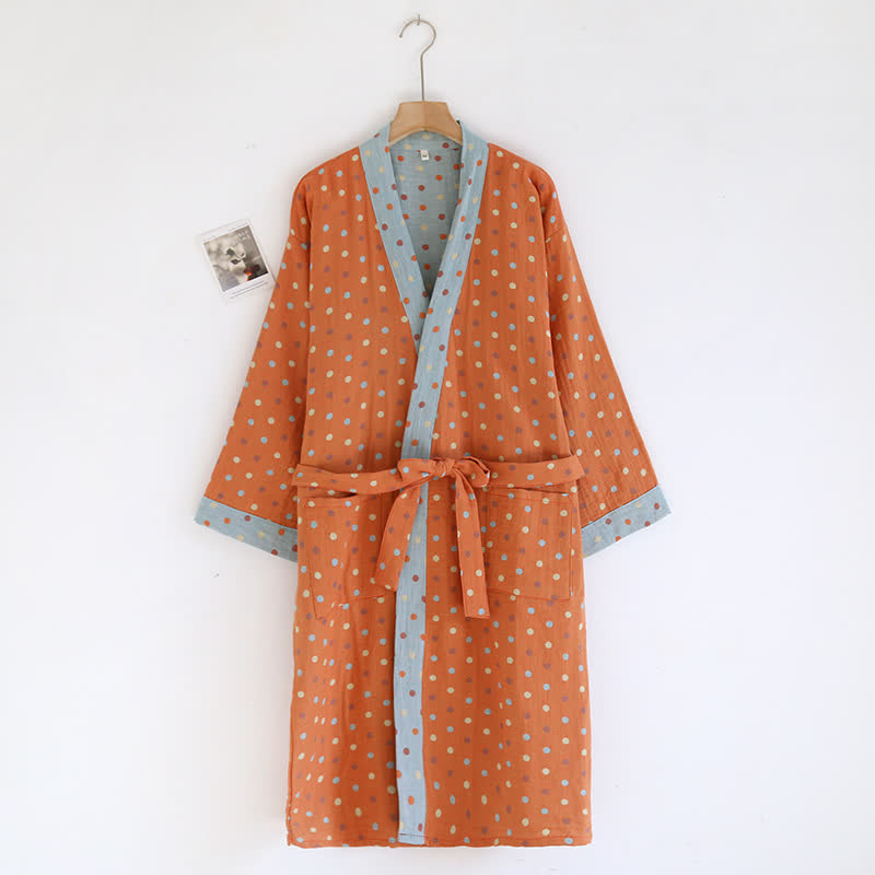 Peignoir kimono en gaze de coton à pois colorés
