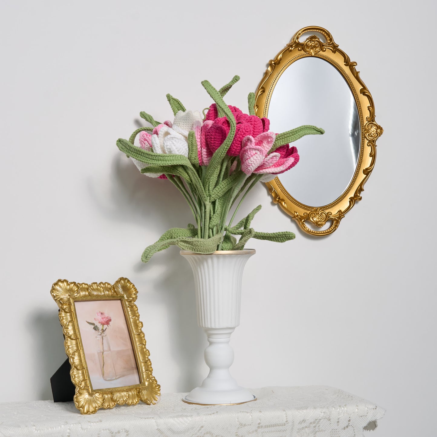 Ensemble de vases à bouquet de tulipes de style ferme au crochet