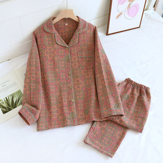 Ensemble de vêtements de détente rétro en gaze de coton jacquard