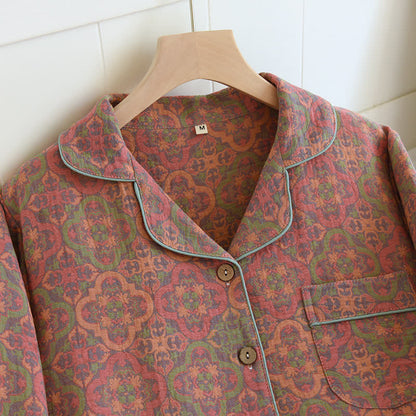 Ensemble de vêtements de détente rétro en gaze de coton jacquard