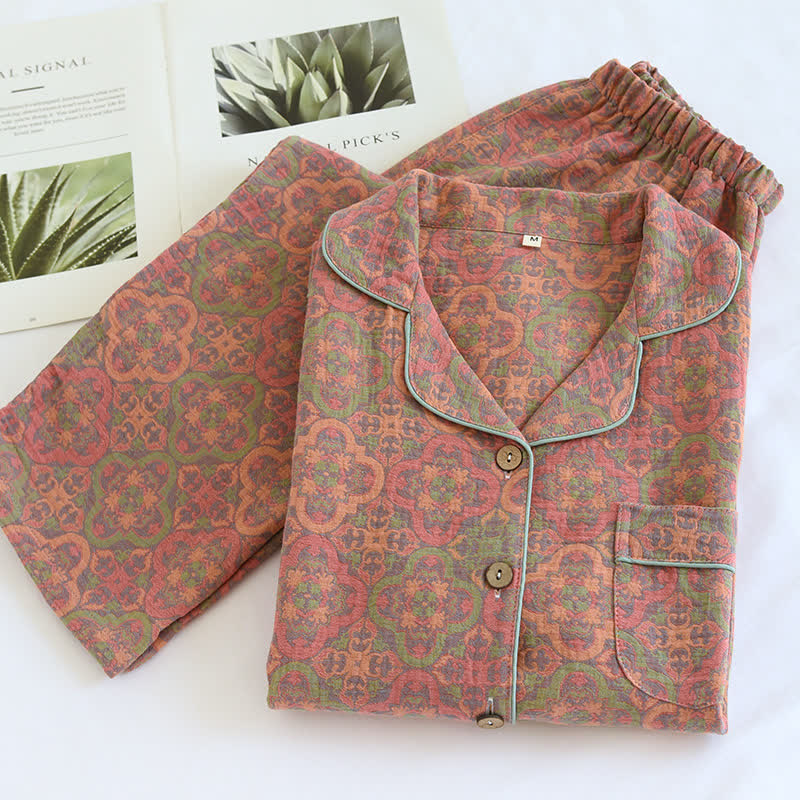 Ensemble de vêtements de détente rétro en gaze de coton jacquard