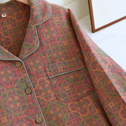 Ensemble de vêtements de détente rétro en gaze de coton jacquard