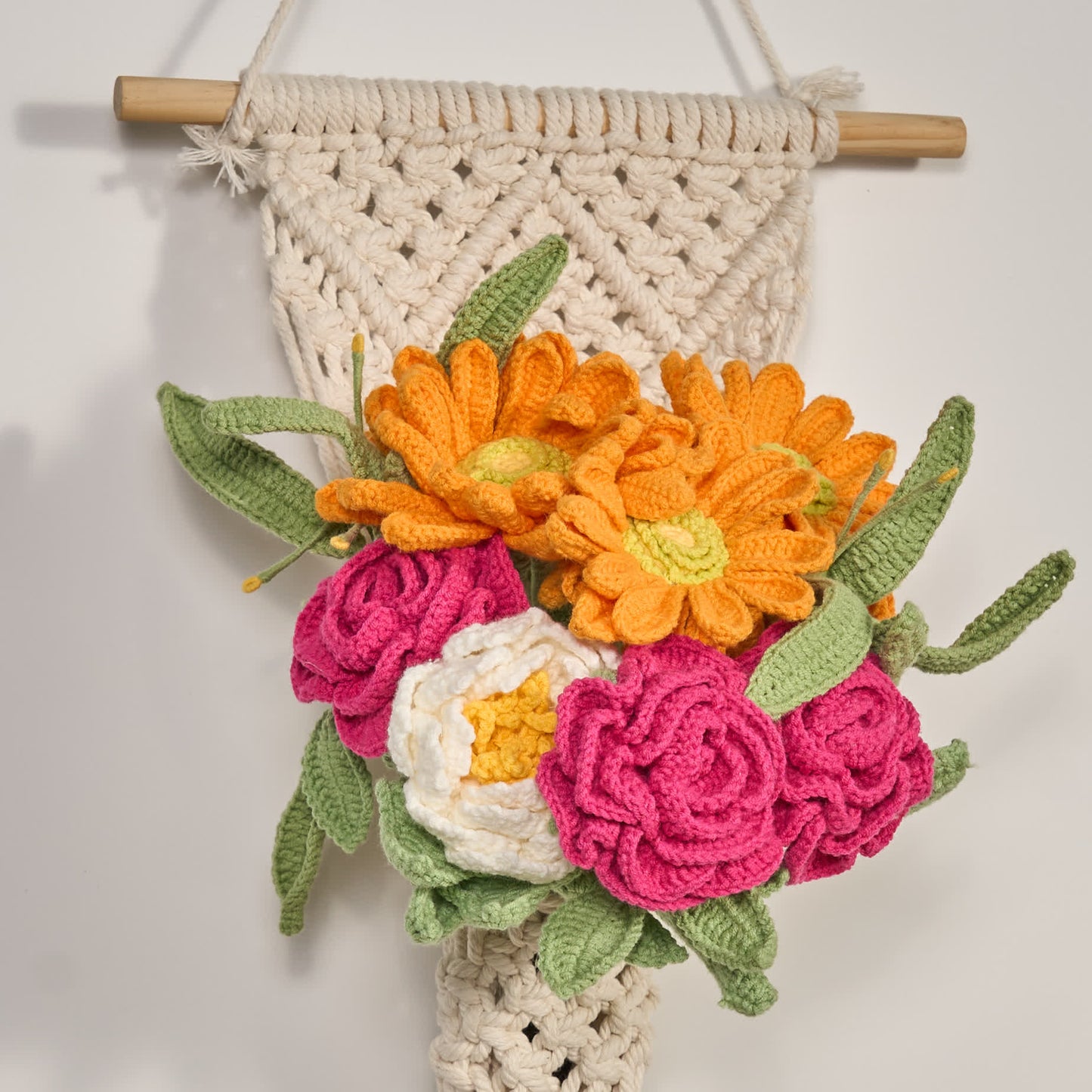 Bouquet tricoté à la main, décoration d'intérieur (12 pièces)