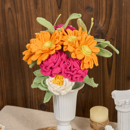 Bouquet tricoté à la main, décoration d'intérieur (12 pièces)