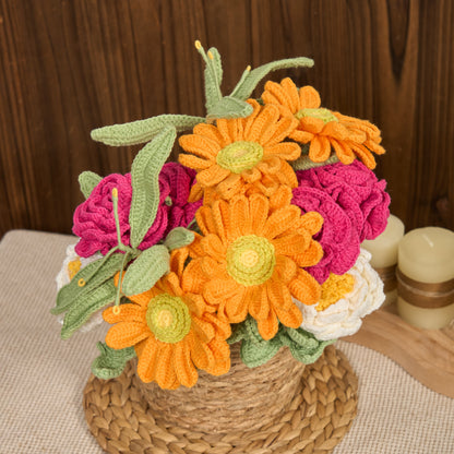Bouquet tricoté à la main, décoration d'intérieur (12 pièces)