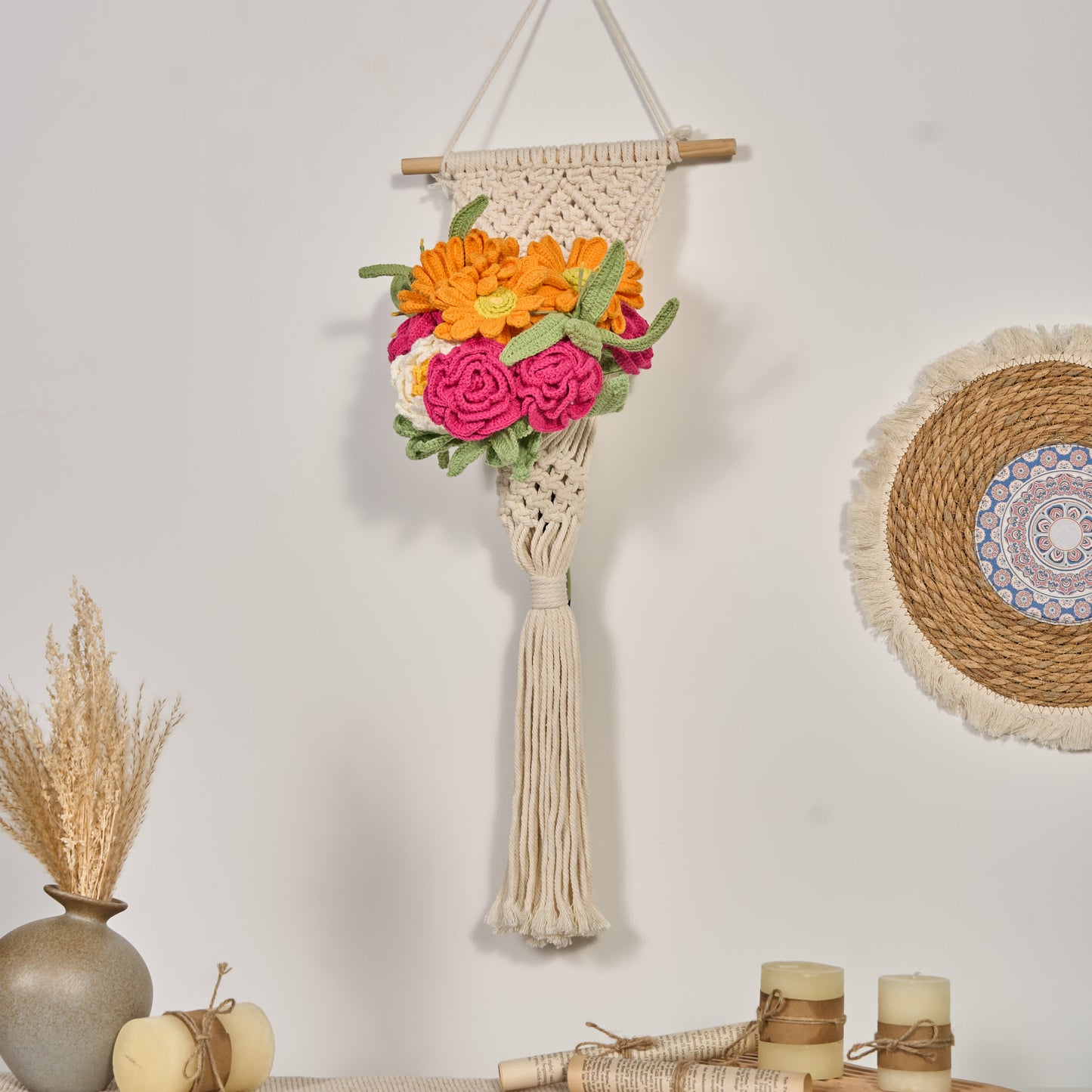 Bouquet tricoté à la main, décoration d'intérieur (12 pièces)