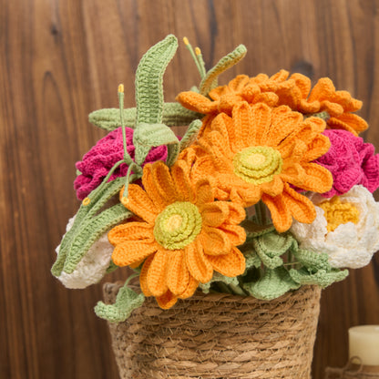 Bouquet tricoté à la main, décoration d'intérieur (12 pièces)
