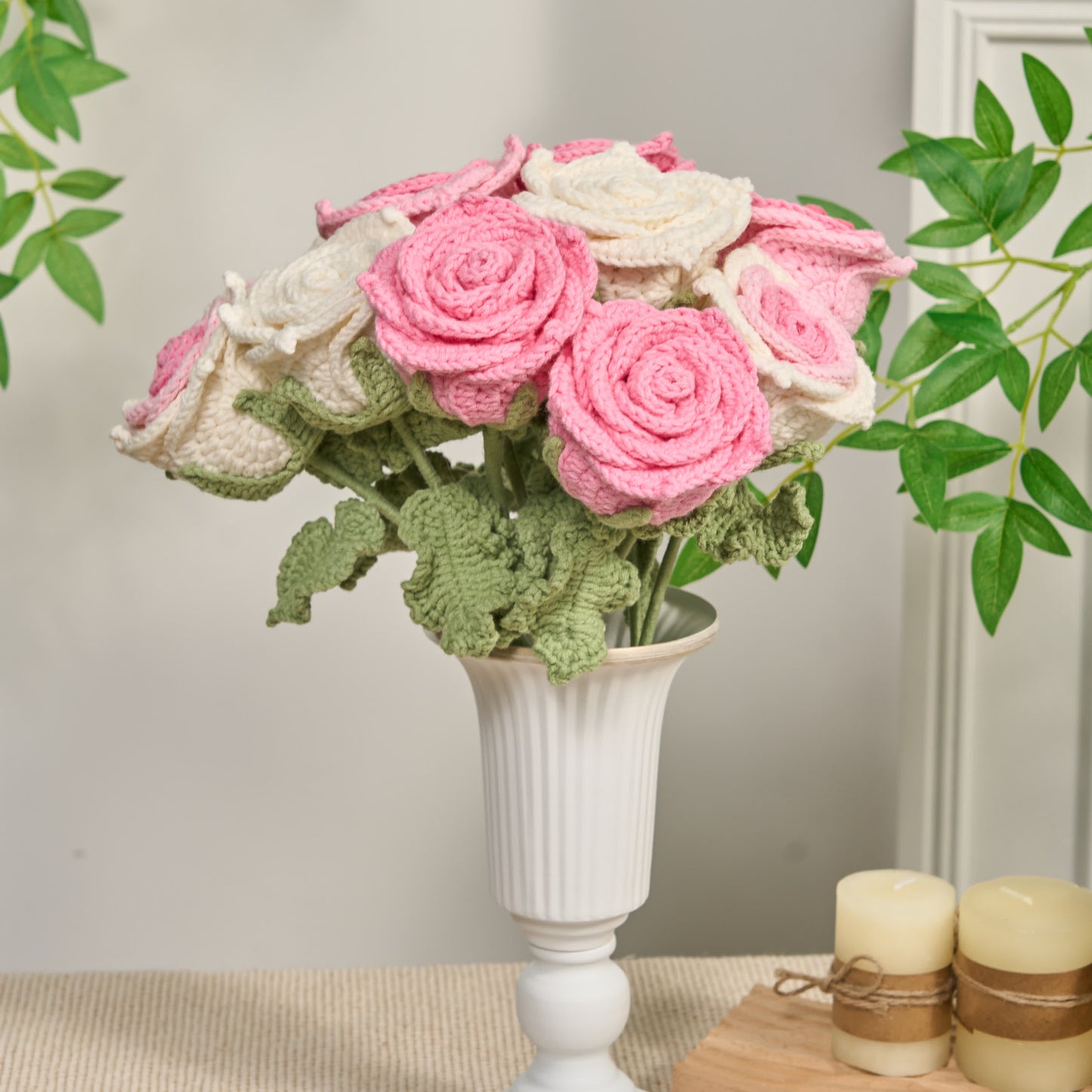 Fleurs artificielles roses crochetées à la main (12 pièces)