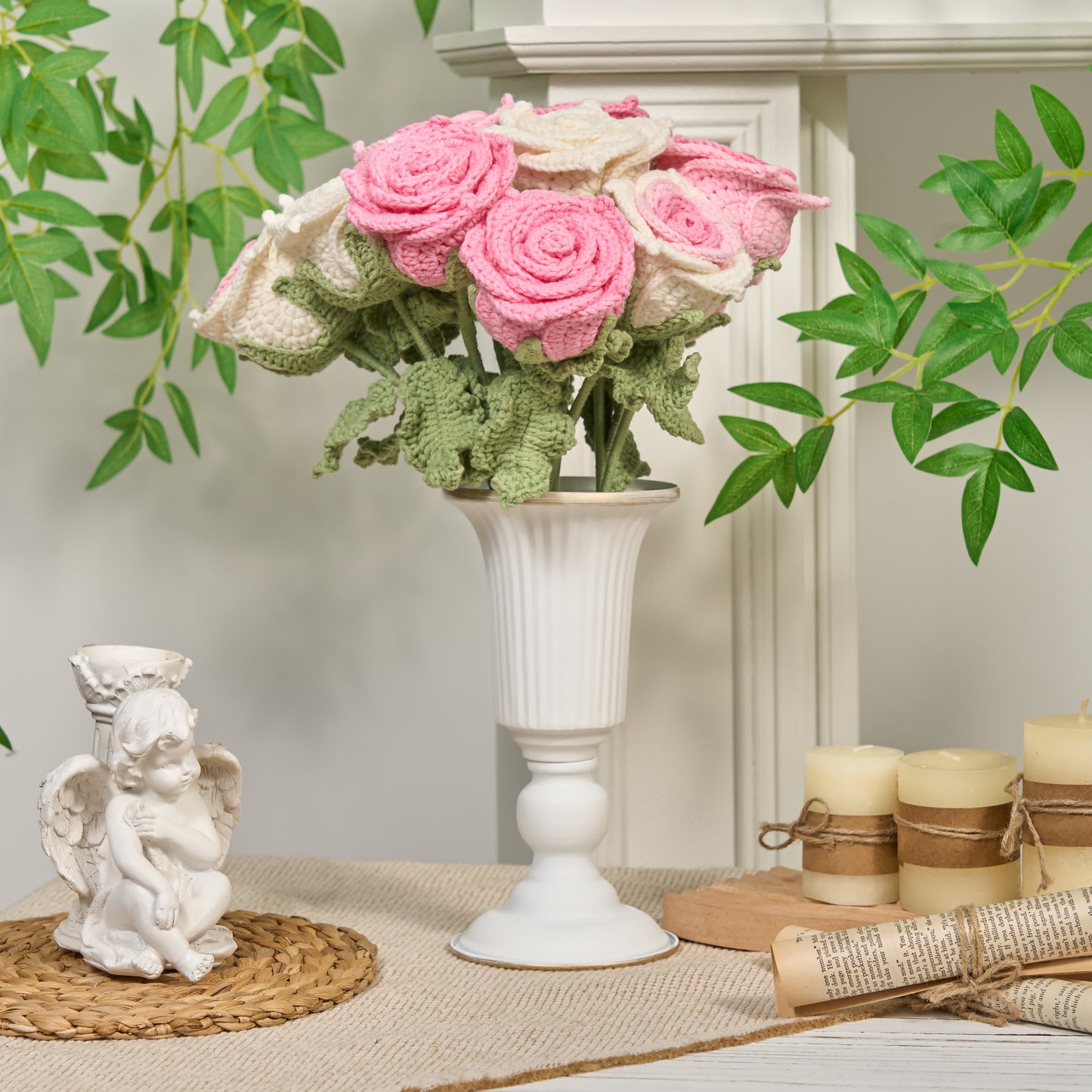Fleurs artificielles roses crochetées à la main (12 pièces)