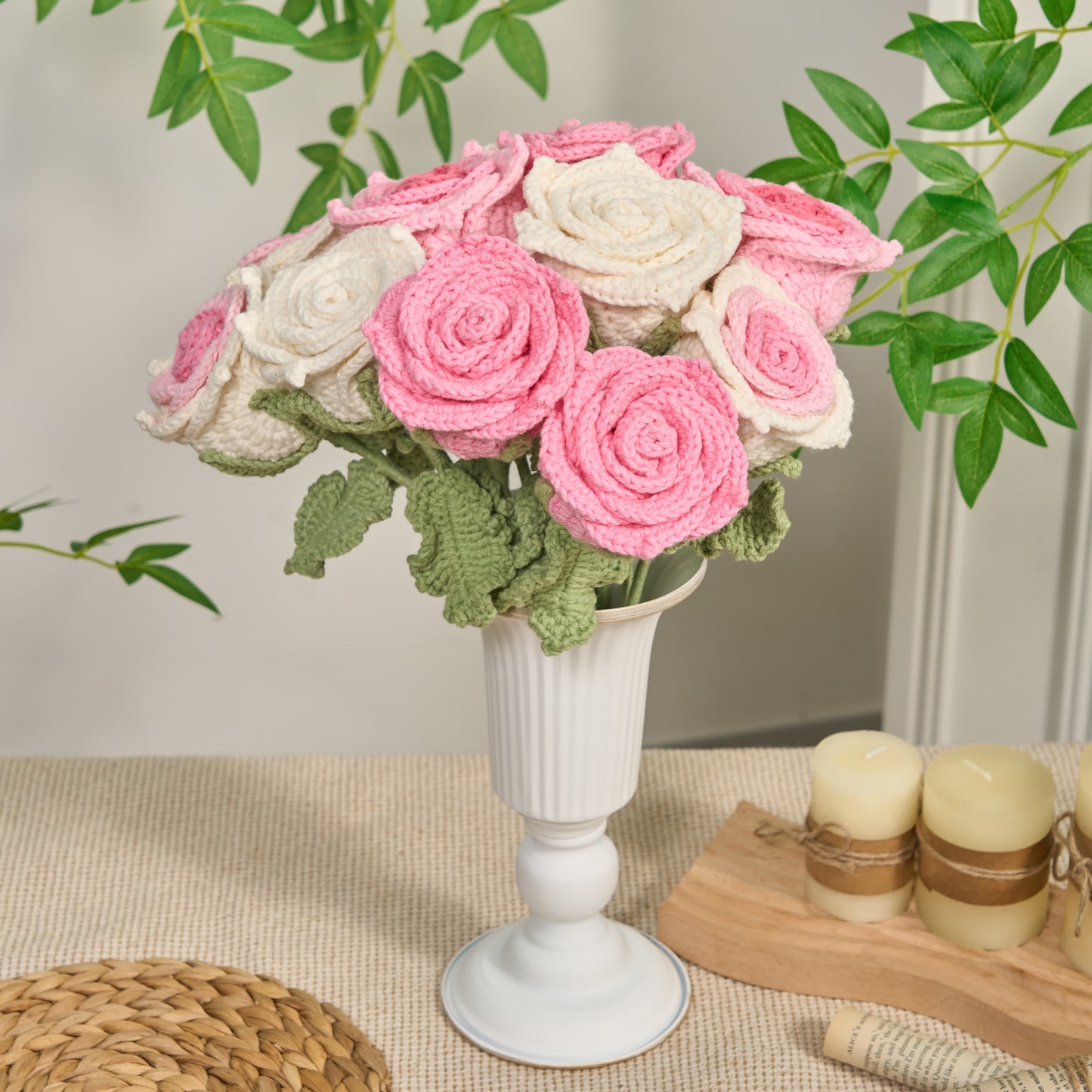 Fleurs artificielles roses crochetées à la main (12 pièces)