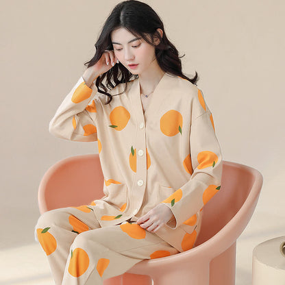 Ensemble pyjama col V en coton Country orange