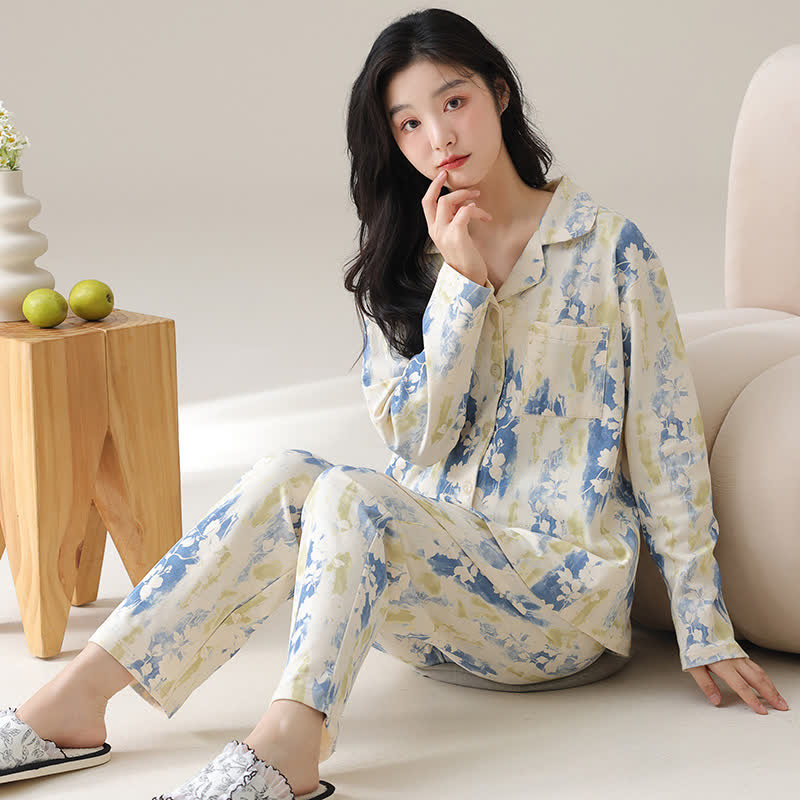 Ensemble de pyjama rafraîchissant en pur coton à motif floral