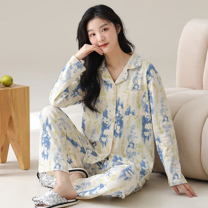 Ensemble de pyjama rafraîchissant en pur coton à motif floral