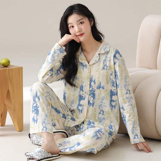 Ensemble de pyjama rafraîchissant en pur coton à motif floral