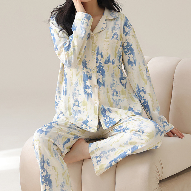 Ensemble de pyjama rafraîchissant en pur coton à motif floral