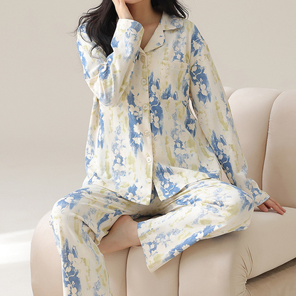 Ensemble de pyjama rafraîchissant en pur coton à motif floral
