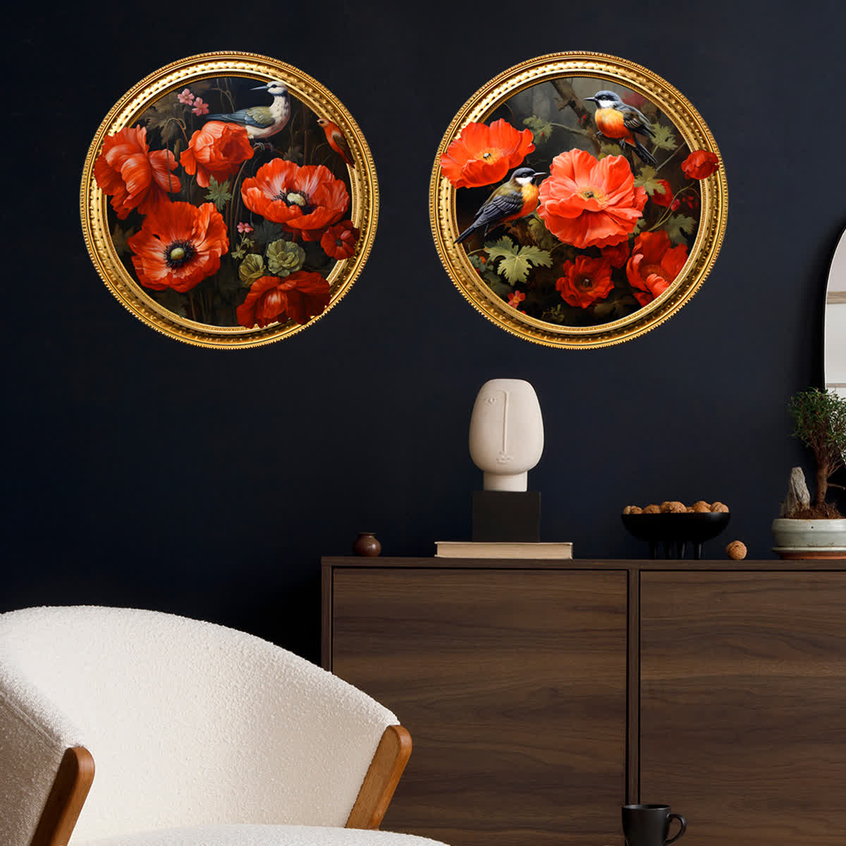 Autocollants muraux ronds 3D en forme de fleurs