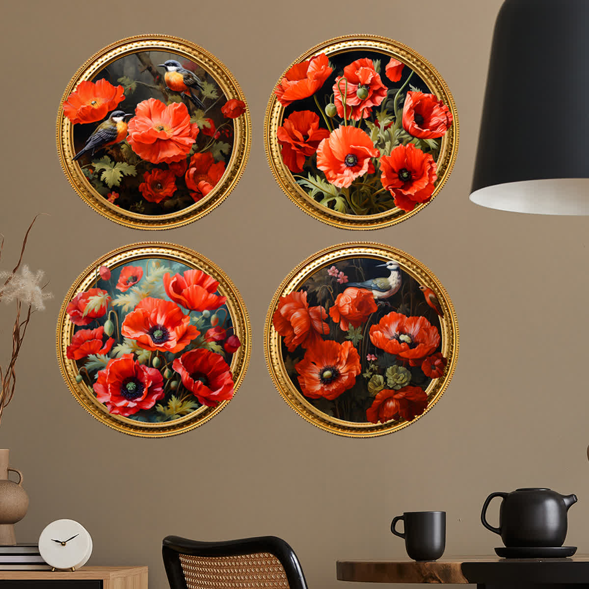 Autocollants muraux ronds 3D en forme de fleurs