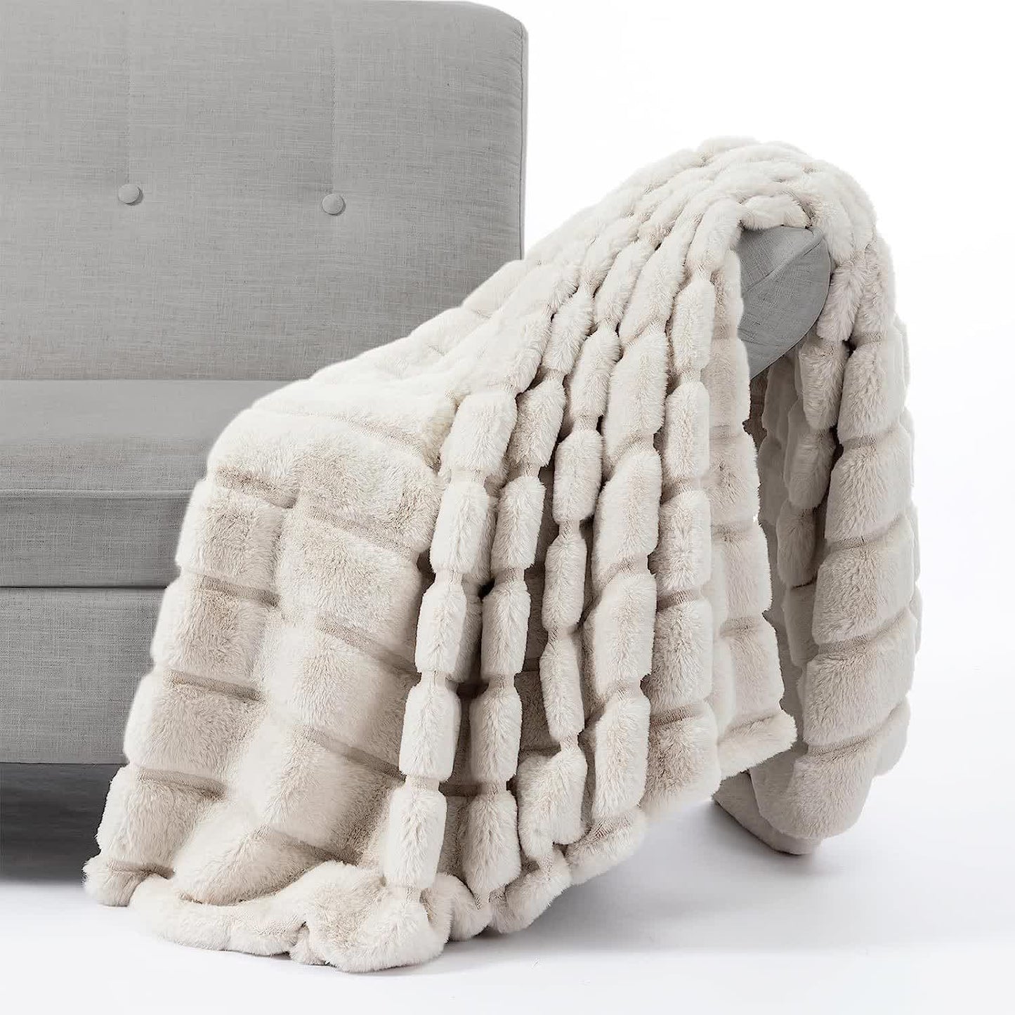Couverture en peluche unie et rayée