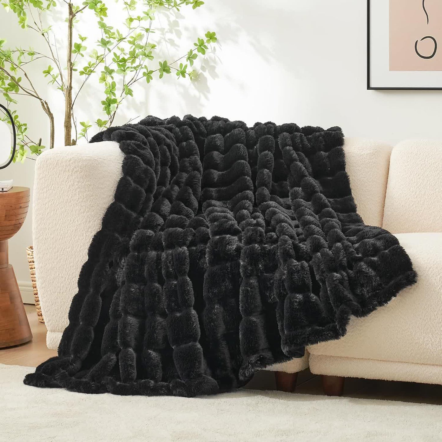 Couverture en peluche unie et rayée