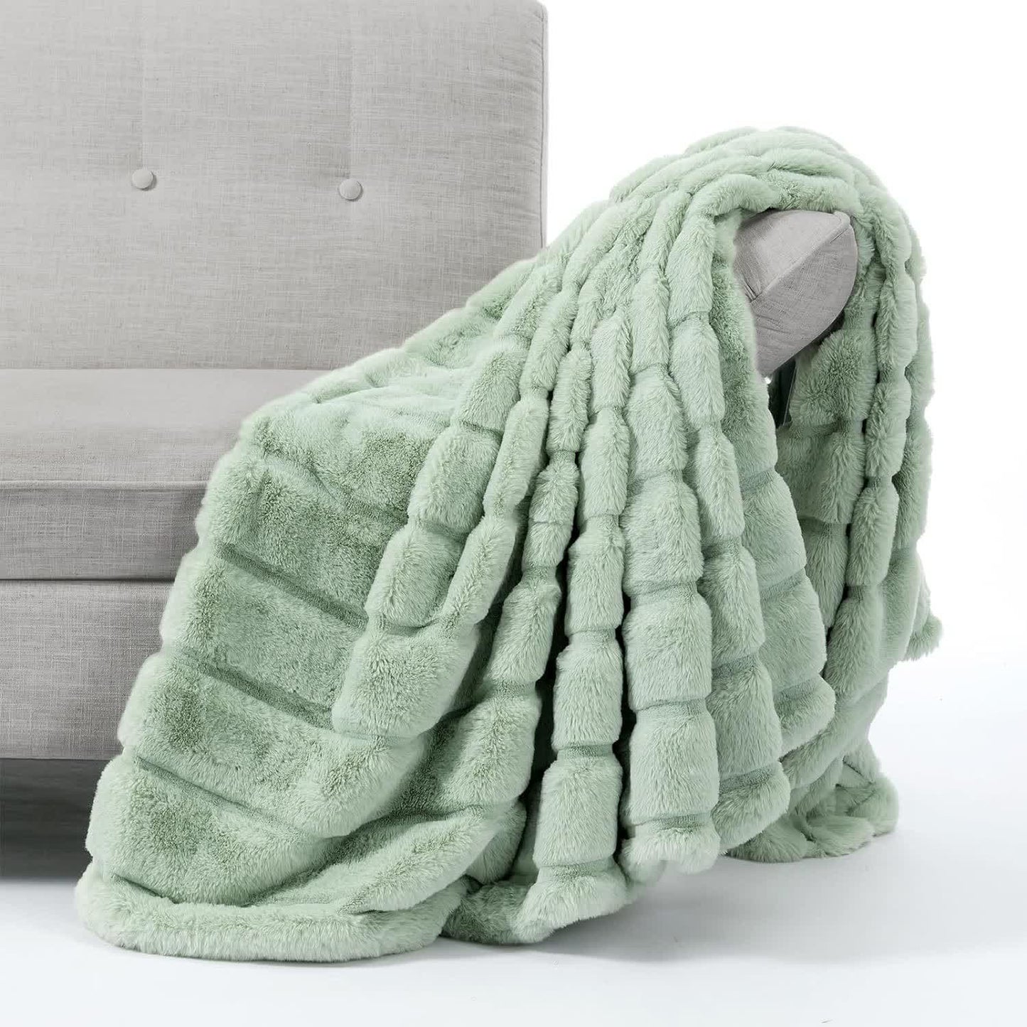 Couverture en peluche unie et rayée